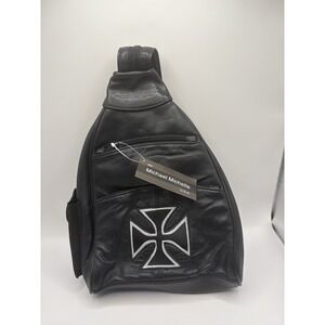 Michael Michelle Women's Genuine Black Leather Biker Backpack Chopper Emblem NWT